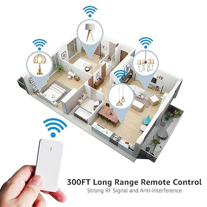 NineLeaf Wireless Light Switch and Receiver Kit, No Wiring RF Remote Control Switch, 1300FT Range, Programmable & Expandable,for Lights, Ceiling Fans, Lamps, 1000W LED(1Switch 3Receivers)