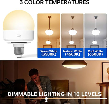 RGB Color Changing Light Bulb: Rechargeable Battery Operated E26 LED Bulbs, 3000mAh Wireless Dimmable Puck Lights with Remote Timer Magnetic for Sconce Lamp, 3 Color Temperatures+12 RGB Colors, 6pcs