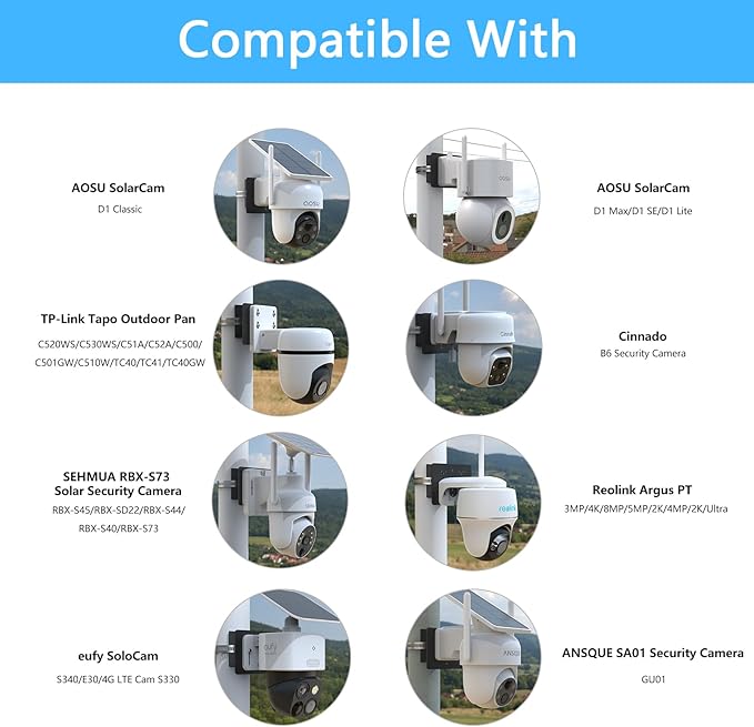 Pole Mount for for AOSU D1 SE/Lite/Max,eufy Solocam S340/E30,Reolink Argus PT 3MP/4MP/5MP/2K ANSQUE(GU01/SA01),SEHMUA,TP-Link Tapo Outdoor Pan/Tilt Wi-Fi,Cinnado B6 Security Cameras (Black)