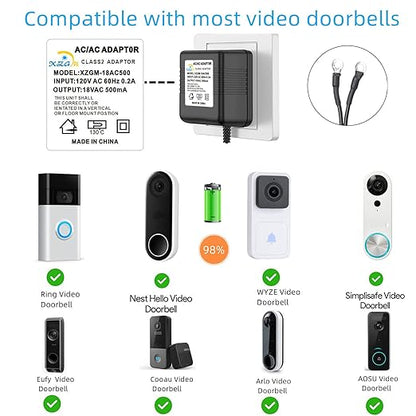 Doorbell Power Adapter 18V500MA Video doorbell Transformer for Ring, Nest, Arlo, Eufy, Wyze Wireless Video doorbell (315 in Cable)