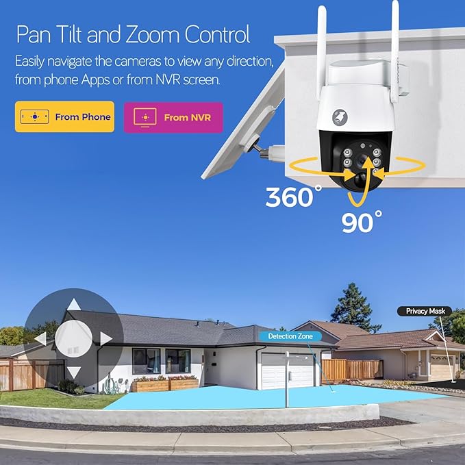 xmartO Virtual Bundle: 10CH 4K Dual WiFi6 NVR + 6x4MP QHD Solar PTZ Cameras, Automotive-Grade Battery All-Weather-Charge, 5G 1300ft Long Range H.265+, Outdoor/Indoor Wire-Free, Wall/Tree/Pole/Ceiling