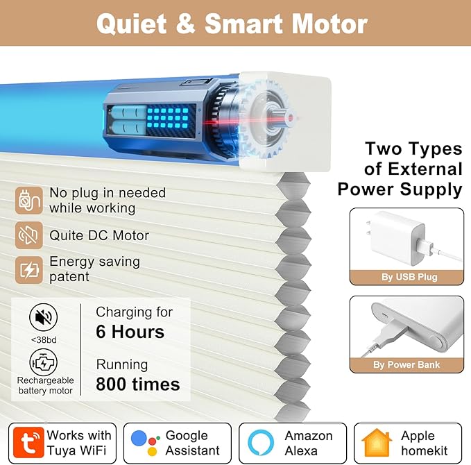 Smart Custom Motorized Cellular Shades – Remote & App Controlled Electric Window Blinds, Automated Blackout Honeycomb Blinds for Home, Alexa Google Siri Compatible – Made to Order (22”-112” W)