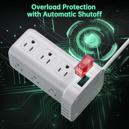 PD20W Power Strip Tower Surge Protector,16.5FT Extension Cord,Power Strip with USB 12 Outlets with 4 USB Ports (1 USB C), Flat Plug Multi Plug Outlet Extender Overload Protection for Home Office