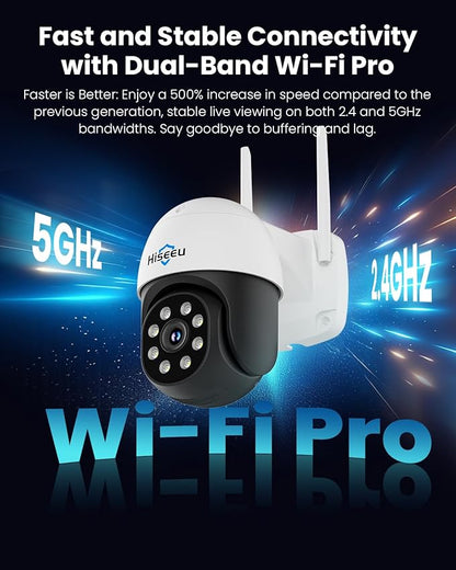 Hiseeu 4K Security Cameras Wireless Outdoor, 8MP 4-Cam Kit, 5G & 2.4G WiFi Cameras System for Home Security, Auto Tracking, Pan Tilt, Color Night Vision, Two-Way Audio, 16CH NVR, 1TB, No Subscription