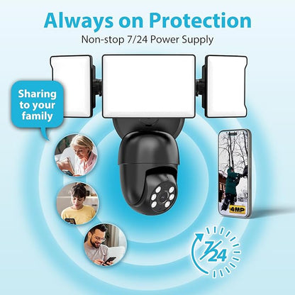 Olafus Flood Light Camera Outdoor, 2K QHD Video, 360°Panoramic View, Motion Detection Alerts, Two-Way Audio, Powerful Floodlight Security Camera Adjustable Lighting Secure Your Home