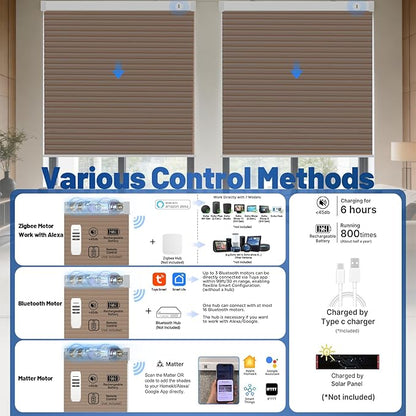 Motorized Cellular Shades with Remote, Blackout Smart Cellular Shades Compatible with Alexa, Cordless Honeycomb Window Blinds for Bedroom Home Office, Custom Size, Blackout Brown