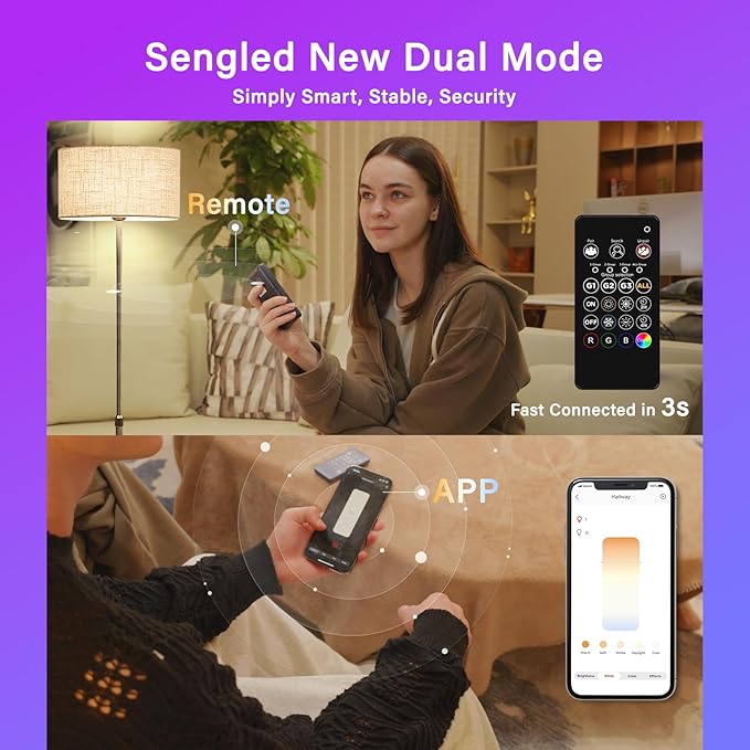 Sengled Dual Mode Smart Light Bulbs Remote/ APP Controlled, Turnable White LED Bulbs 2700K-6500K, Group control, Timer, Sunrise & Sunset (8 Pack + 1 Remote,No Support Alexa & Google)