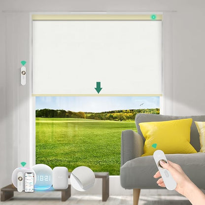 Motorized Blinds with Remote [100% Blackout & Silent Motor] Smart Blinds Compatible with Alexa Google HomeKit, Electric Roller Shades for Indoor Windows, Customized Size, Linear Light Yellow