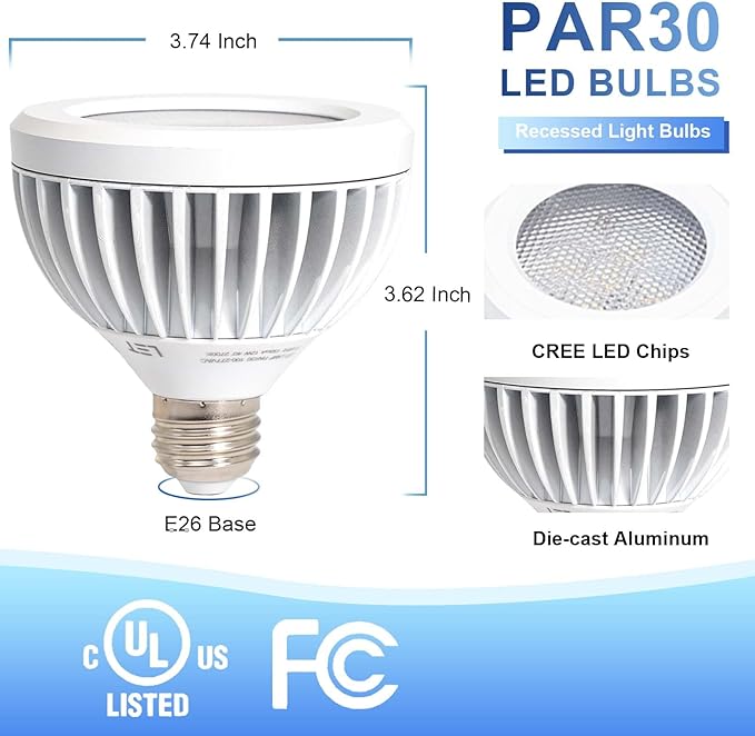 2 Pack PAR30 Outdoor Flood Light Bulb 75 Watt Equivalent, Aluminum Waterproof Short Neck LED Bulb Dimmable, E26 Base 3000K Warm White 13W, 40° Beam Angle, UL