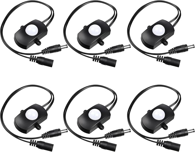 Hortsun 6 Pieces DC 5V-24V 5A PIR Motion Activated Sensor Light Switch Occupancy Motion Sensor with DC Coupler Cable for Party LED Strip Light