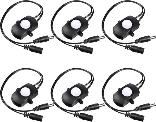 Hortsun 6 Pieces DC 5V-24V 5A PIR Motion Activated Sensor Light Switch Occupancy Motion Sensor with DC Coupler Cable for Party LED Strip Light