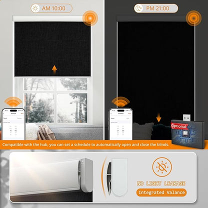 Motorized Blinds with Remote,100% Blackout Smart Blinds for Window Cordless Electric Blinds Compatible with Alexa Google Assistant,Black,31" W x 72" H