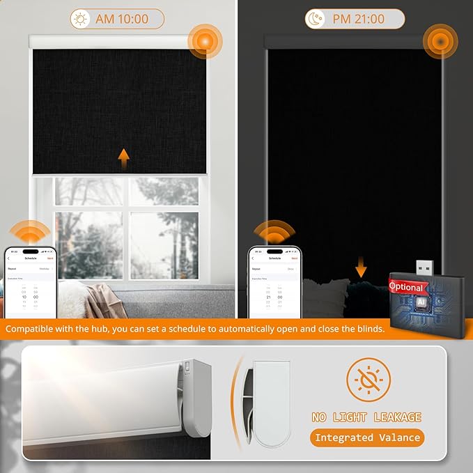 Motorized Blinds with Remote,100% Blackout Smart Blinds for Window Cordless Electric Blinds Compatible with Alexa Google Assistant,Black,35" W x 72" H