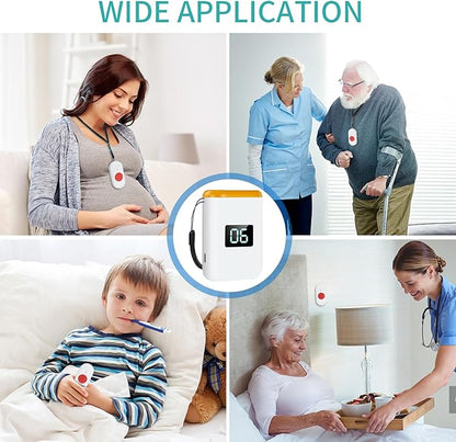 Caregiver Pager Wireless Call Button for Elderly Monitoring Vibration Call Bell Medical Alert System with Digital Display for Elderly (6 Call Buttons + 1 receivers)