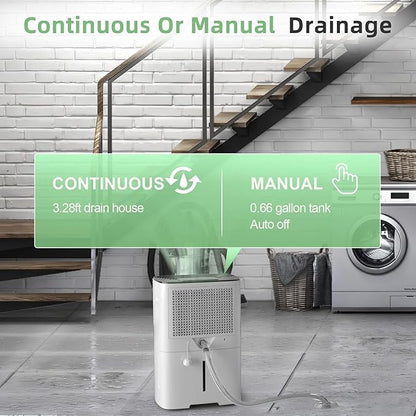 HOGARLABS 50 Pint Dehumidifiers for Home and Basements, with 3 Working Modes, Overflow Protection, and Auto Shut off Restart. Ultra Silent Dehumidifier with Drain Hose and Digital Control Panel.