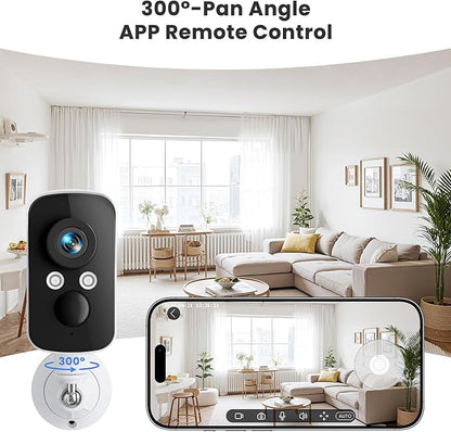 Wireless Outdoor Security Camera, 2.4G WiFi, Battery & Solar Powered, Magnetic Mount, AI Human Detection, Free 7-Day Cloud/SD, 2K, Night Vision, Siren, 2-Way Talk, IP65