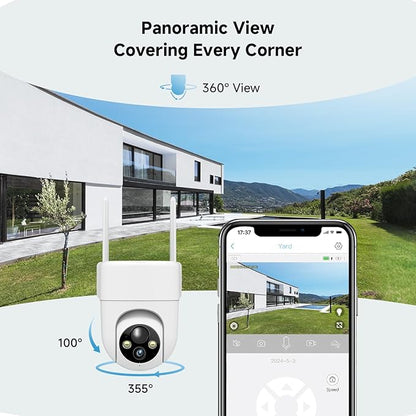 Oculview 2K Solar Security Cameras Wireless Outdoor, 4PCS Outdoor Camera Wireless with 360° View, Cameras for Home Security with Color Night Vision, Only Support 2.4GHz Wi-Fi, 4 Pack, White
