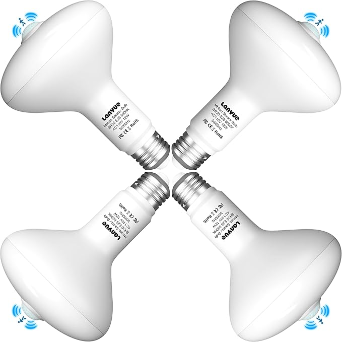 Motion Sensor Light Bulbs, Dusk to Dawn Motion Activated Security Lights, 12W BR30 Motion Detector Led Bulb, 100 Watt Equivalent, E26 6000K Daylight, Suitable for Indoor/Outdoor, (4 Pack)