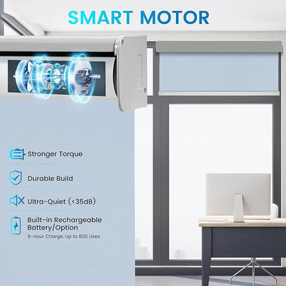 Motorized 100% Blackout Roller Shades – Custom Smart Blinds with Remote Control, Rechargeable Battery or Plug-in Motor, Tuya WiFi Optional, Home & Office Automatic Window Shades (Greige Green/CH9444)