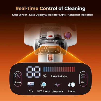 JIGOO T600 Mattress Bed Vacuum Cleaner with UV-C Light, 15Kpa Suction, 700W | 700W Motor, Double Cup, Smart Dust Sensor, Ultrasonic, Heating Tech, MIF Filter, Handheld, Deep Clean for Bed, Sofa, Pet Hair