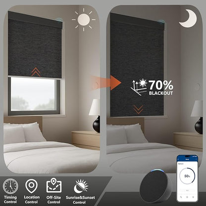 Motorized Light Filtering Roller Shades – Smart Electric Blinds for Living Room, Alexa Google Home Siri, Matter Compatible, Custom Window Shades, Cordless Rechargeable