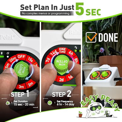 RAINPOINT Beginner-Friendly Automatic Plant Waterer Indoor for Pot Plant Adjustable Water Output,Battery Powered Outdoor IP54 Waterproof Easy-Setup Drip Irrigation System Device Kit Water 10-15 Plants