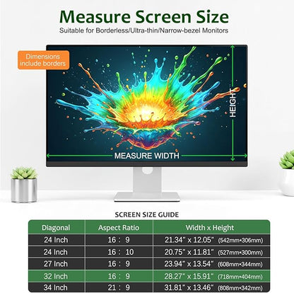 [2-Pack] 32 Inch Reusable Nano Bezel Anti-Glare Computer Privacy Screen for Monitor, 16:9 Aspect Ratio, Residue-Free Removable Anti-Spy Filter, Eye Protection Anti-Blue Light Desktop Security Shield