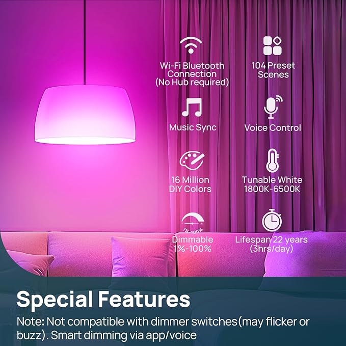 Linkind Smart Light Bulbs 1600LM (100W Equivalent) 4Pack Bundle Smart Light Bulbs 800LM (60W Equivalent) 4Pack (Compatible with Alexa & Google Home)