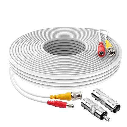 1 Pack 25ft White BNC Video Power Cable Security Camera Cable Wire Cord for CCTV DVR Surveillance System with Connectors (BNC Female and BNC to RCA) (White, 25FT)