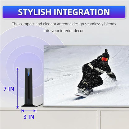 Digital Antenna for Smart TV Indoor, 2026 HD Antennas with 3M-Stick Base, 360°&Long Range Reception 4k 1080p for Local Channels, Easy Setup Antenna for TV Without Cable (Black)