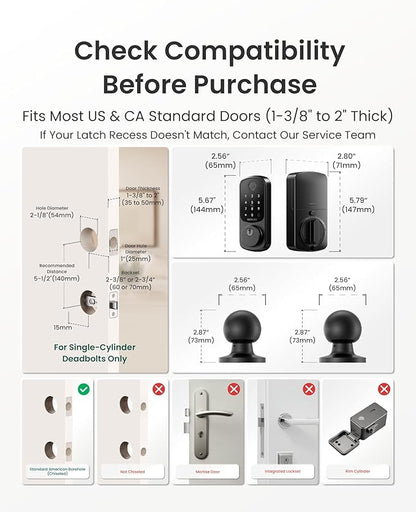 DESLOC B200 Fingerprint Smart Lock with 2 Knobs, Keyless Entry Front Door Lock Set, Electronic Keypad Deadbolt, App Control, Auto Lock, Long Battery Life,Matte Black