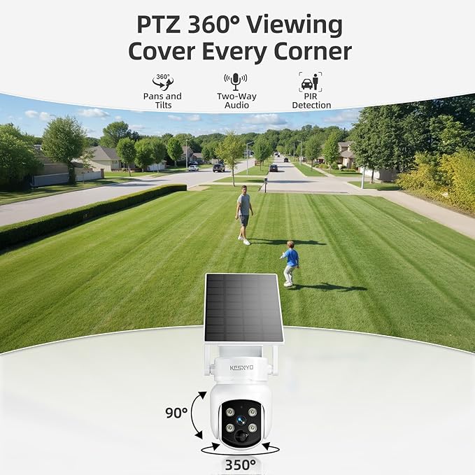 4MP Solar Security Camera, WiFi Camera for Home Security System, Battery Powered Cam, WiFi 6, PIR, Wireless Home Security Camera Outdoor, Night Vision, IP65, Local & Cloud Storage