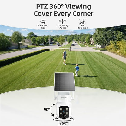 4MP Solar Security Camera, WiFi Camera for Home Security System, Battery Powered Cam, WiFi 6, PIR, Wireless Home Security Camera Outdoor, Night Vision, IP65, Local & Cloud Storage