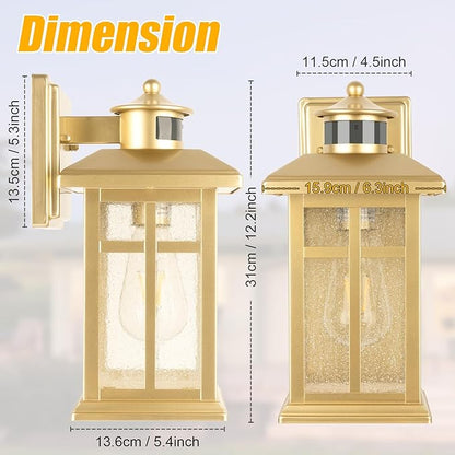 Brilvibera Outdoor Light Fixture Motion Sensor, Gold Waterproof Outside House Light, Modern Wall Lights, Outdoor Garage Light Dusk to Dawn Exterior Light Fixture for House, Garage, Garden