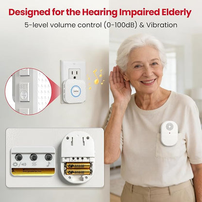 CallToU Wireless Caregiver Pager, 3 Buttons, 2 Portable + 1 Plug-in | Help for Seniors at Home; Dual Battery Vibration Alerts; Outlet Sound/Flash Chime; Bedside, Bathroom & Multi-Room Use