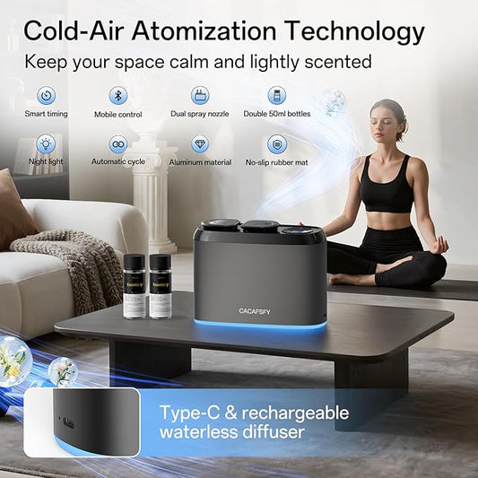 Waterless Scent Diffuser,Hotel Scent Oils Included-Whole House Air Freshener-Scent Diffusers for Home,Office,Essential Oil Diffuser Large Room,Smart, Cold-Air Tech,App Control (Luxury Black)