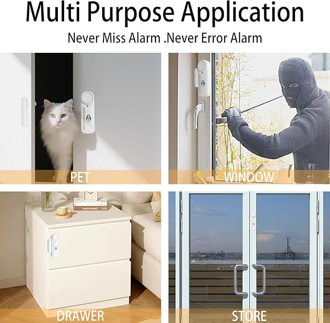 Smart WiFi Door & Window Alarm Sensor Chime (4-Pack) - 100dB Burglar Alert for Kids Safety & Home Security, Alexa/Google/Tuya Compatible, Wireless for House, Apartment, Garage (4PCS)