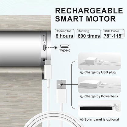 BERISSA Smart Motorized Blinds with Remote,No Drill Automatic Roller Blinds for Indoor Windows,Blackout Linen Fabric,Electric Shades for Windows Home Office,Maze Beige,Custom Size