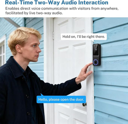 1080p Video Doorbell Camera Wireless for Home, Indoor and Outdoor, Cloud Storage (Subscription Required), Receiver Notification, Night Vision, 120° View, Battery Powered