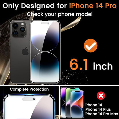 Lesakit 3+3 Pack Privacy Screen Protector for iPhone 14 Pro 6.1-Inch with 3 Pack Camera Lens Protector, Anti Spy Tempered Glass Film 9H Hardness Bubble Free Case Friendly