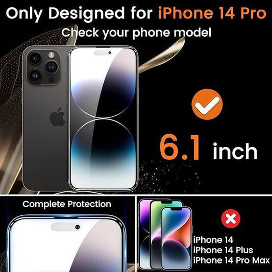 Lesakit 3+3 Pack Privacy Screen Protector for iPhone 14 Pro 6.1-Inch with 3 Pack Camera Lens Protector, Anti Spy Tempered Glass Film 9H Hardness Bubble Free Case Friendly