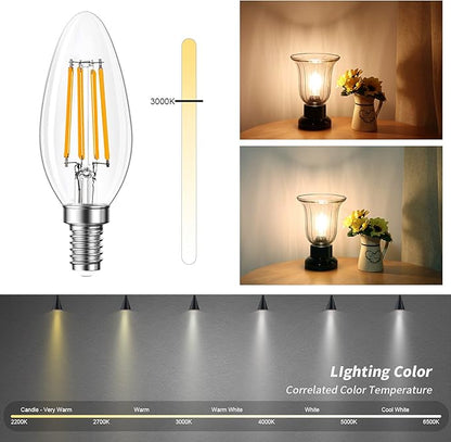 Qingmiao B11 E12 LED Candelabra Bulbs Dimmable 4W(40 Watt Equivalent), Chandelier Light Bulbs 400lm, 3000K Soft White, Ceiling Fan Bulbs for Candle Light, Home Decor, Wall Lamps, Table Lamps, 12 Pack