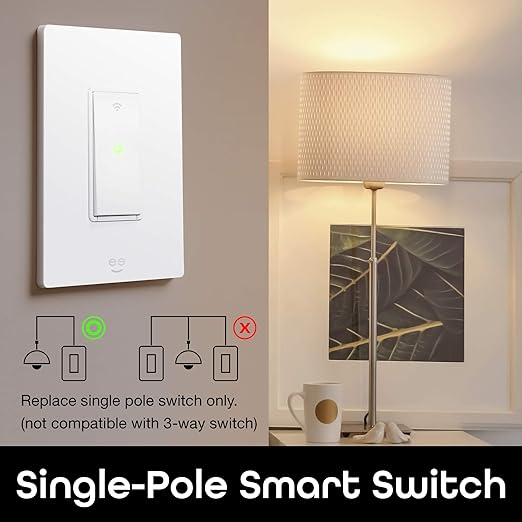 Geeni TAP Smart Light Switch, White, 1 Switch - Requires Neutral Wire - Works with Amazon Alexa and Google Home Requires 2.4 GHz Wi-Fi