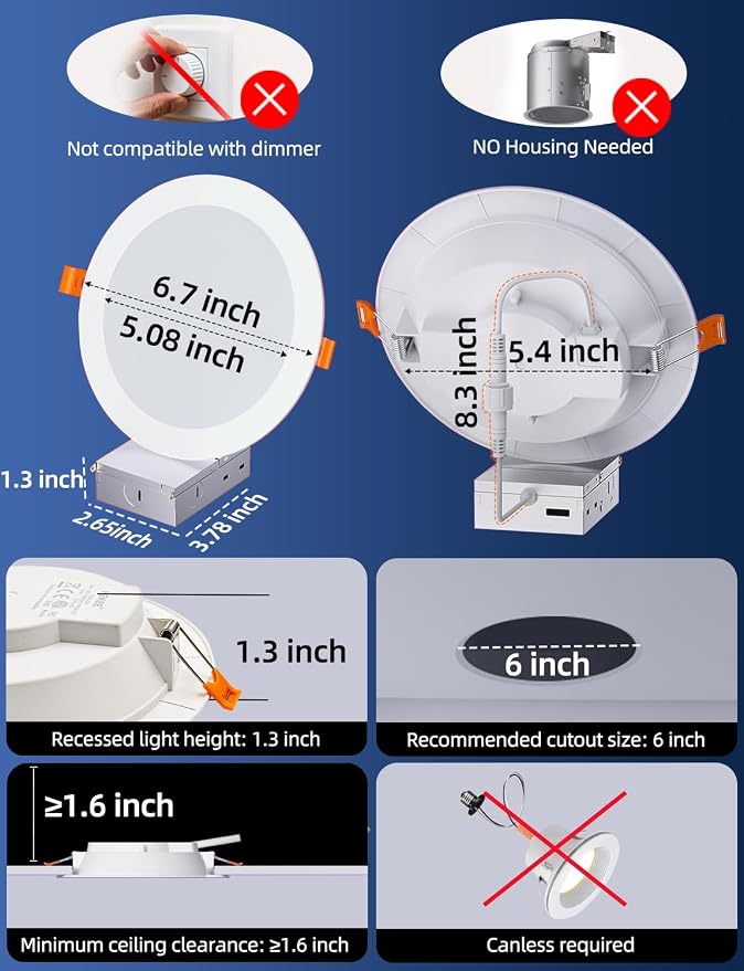 HEKEE LED 6 Inch Recessed Ceiling Light with Remote Control, Color Chaning RGB, 5CCT, Stobe Smooth Mode, Timer, Junction Box Included (12 Pack)