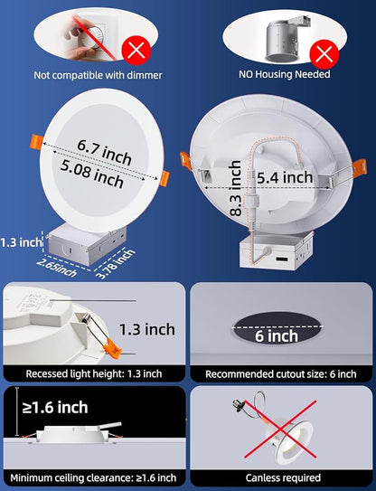 HEKEE LED 6 Inch Recessed Ceiling Light with Remote Control, Color Chaning RGB, 5CCT, Stobe Smooth Mode, Timer, Junction Box Included (12 Pack)