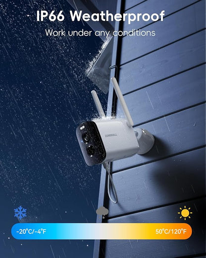 ZUMIMALL Solar Security Cameras Wireless Outdoor - 2 Packs, 2K Camera for Home Security, Front Door, Yard & Driveway, Color Night Vision, 2.4GHz WiFi, 2-Way Talk, Spotlight & Siren, IP66/Alexa/Cloud
