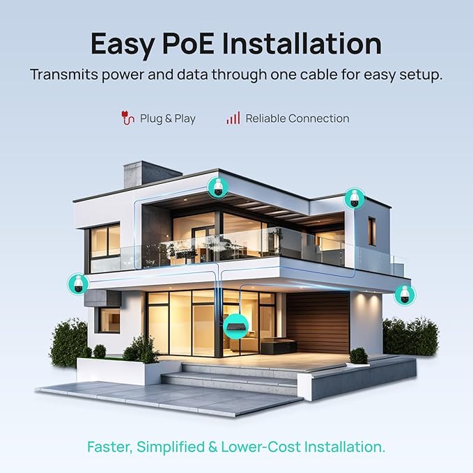 VIKYLIN 4K PoE PTZ Camera for Outdoor Security, 25X Zoom PoE Surveillance Camera System, Human Vehicle Detection, Two-Way Audio, IR Night Vision 328ft, Smart Tracking, 24/7 Recording