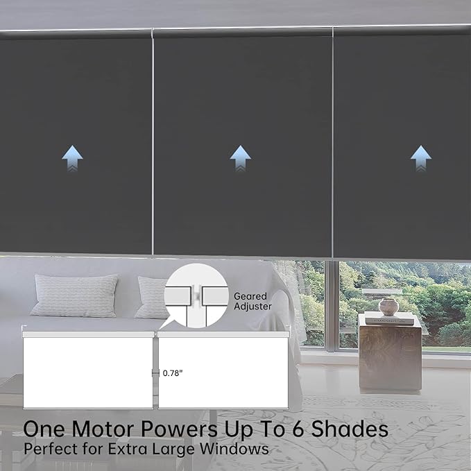Motorized Coupled Shades, Blackout Smart Blinds for Large Windows Automatic Blinds Compatible with Alexa, Motorized Roller Shades Customized for Bedroom Home Office(Blackout-Fabric Dark Grey)