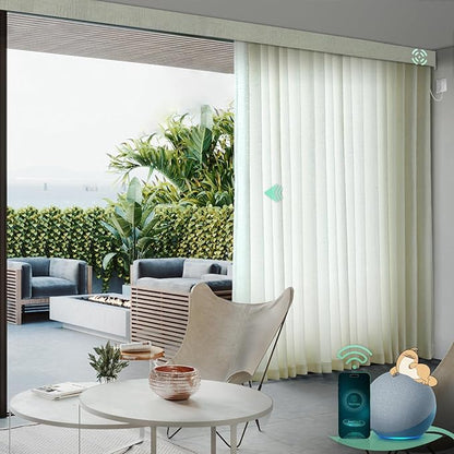 Yoolax Motorized Curtains with Remote, Blackout Curtains with Voice Control, Smart Retractable Shades for Living Room, Bedroom, Compatible with Alexa Google Home, APP Control, Custom Size, White