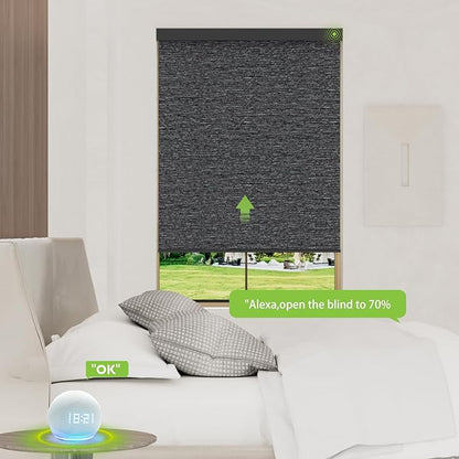 Motorized Blinds with Remote，100% Blackout Smart Blinds Motorized Roller Shades Compatible with Alexa Automatic Blinds for Windows Electric Window Blinds Customized Size Midnight